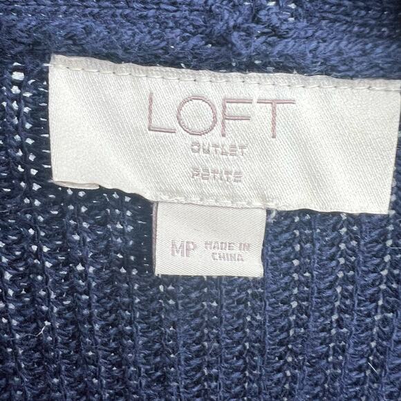 LOFT Outlet Ribbed Open Cardigan Sweater Classic Fit Navy Blue Sz Medium Petite - Picture 6 of 8
